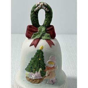 Granny‎ Christmas Snowy Holiday Child Pushing Sled Musical Bell Shaped Figurine